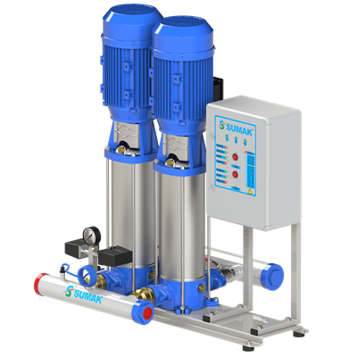 SUMAK SHTPD16 B 750/14 Paslanmaz Çarklı Dik 2 Pompalı Hidrofor | 2x5.5 kW - 380 V