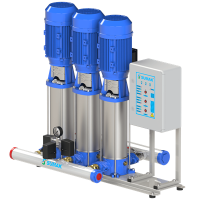 SUMAK SHTPD16 C 750/14 Paslanmaz Çarklı Dik 3 Pompalı Hidrofor | 3x5.5 kW - 380 V