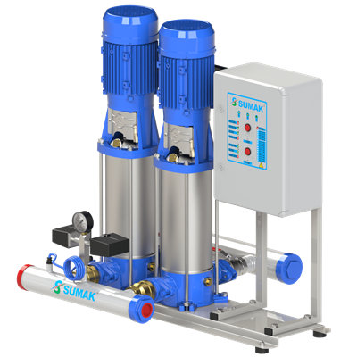 SUMAK SHTPD8 B 300/10 Paslanmaz Çarklı Dik 2 Pompalı Hidrofor | 2x2.2 kW - 380 V