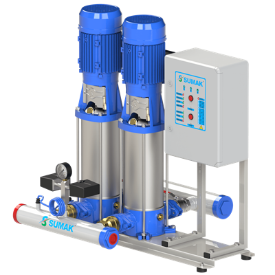 SUMAK SHTPD8 B 400/12 Paslanmaz Çarklı Dik 2 Pompalı Hidrofor | 2x3 kW - 380 V