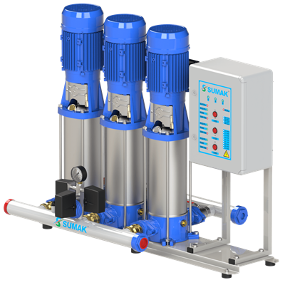 SUMAK SHTPD8 C 220/8 Paslanmaz Çarklı Dik 3 Pompalı Hidrofor | 3x1.6 kW - 380 V