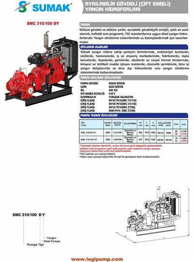 SUMAK SMC 270/80 DY Çift Emişli Dizel Yangın Pompası |  kW -  V