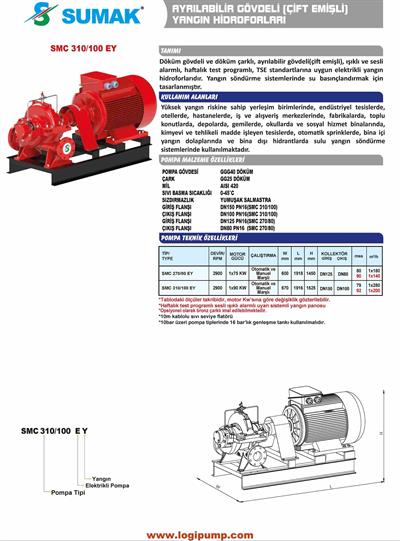 SUMAK SMC 270/80 EY Çift Emişli Elektirikli Yangın Pompası |  kW -  V