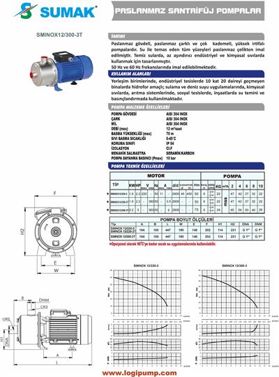 SUMAK SMINOX12/300-3T Paslanmaz Kademeli Pompa | 2.2 kW - 380 V
