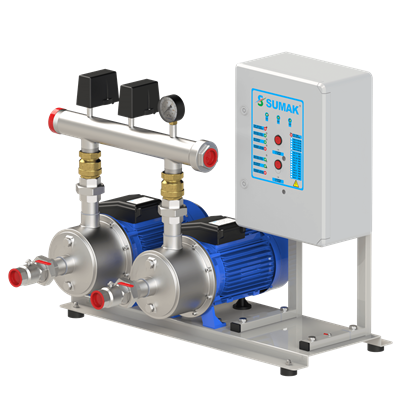 SUMAK SMINOX12B220/2 Paslanmaz Yatay 2 Pompalı Hidrofor | 1x1.6 kW - 220 V