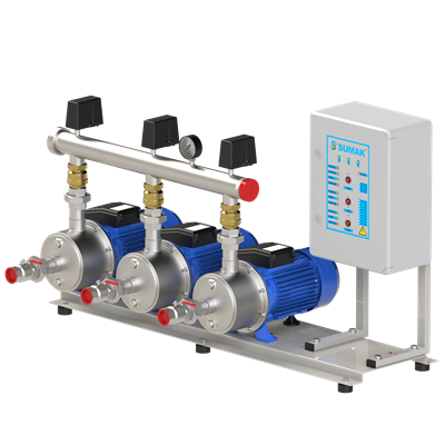 SUMAK SMINOX12C300/3T Paslanmaz Yatay 3 Pompalı Hidrofor | 1x2.2 kW - 380 V
