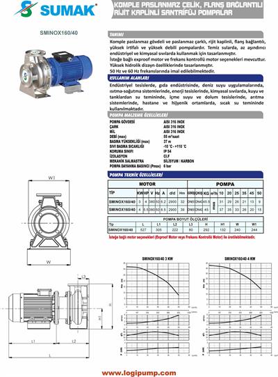 SUMAK SMINOX160/40-4 Aısı 316 Rijit Kaplin Flanşlı Pompa | 4 kW - 380 V