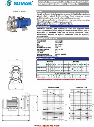 SUMAK SMINOX160/50-7.5 Aısı 316 Rijit Kaplin Flanşlı Pompa | 7.5 kW - 380 V