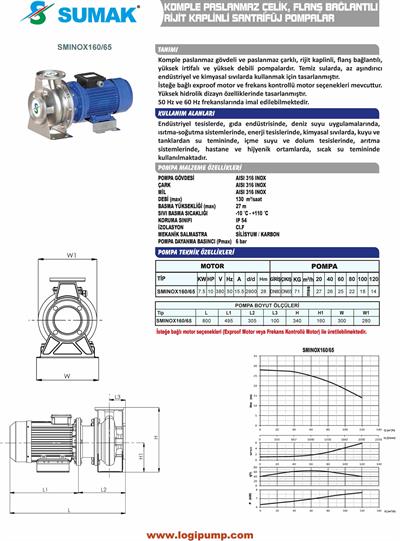 SUMAK SMINOX160/65-7.5 Aısı 316 Rijit Kaplin Flanşlı Pompa | 7.5 kW - 380 V