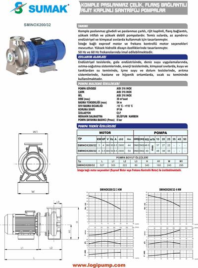 SUMAK SMINOX200/32-4 Aısı 316 Rijit Kaplin Flanşlı Pompa | 4 kW - 380 V