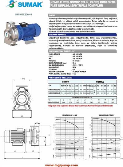 SUMAK SMINOX200/407.5 Aısı 316 Rijit Kaplin Flanşlı Pompa | 7.5 kW - 380 V