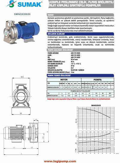 SUMAK SMINOX200/50-11 Aısı 316 Rijit Kaplin Flanşlı Pompa | 11 kW - 380 V
