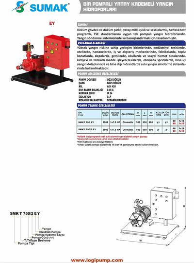 SUMAK SMKT 750/2 EY Elektrikli Yangın Hidroforu | 1x7.5 HP kW -  V