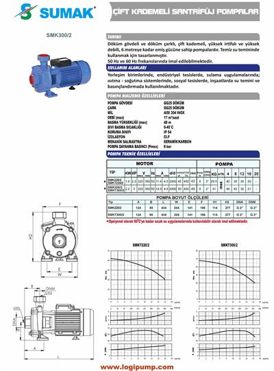 SUMAK SMKT300/2-S Sıcak Su - Çift Kademeli Pompa | 2.2 kW - 380 V