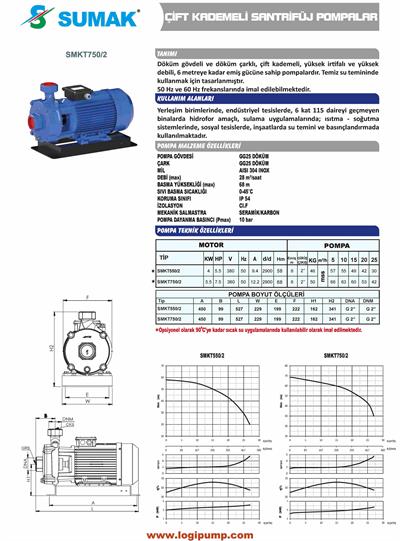 SUMAK SMKT550/2 Çift Kademeli Santrifüj Pompa | 4 kW - 380 V