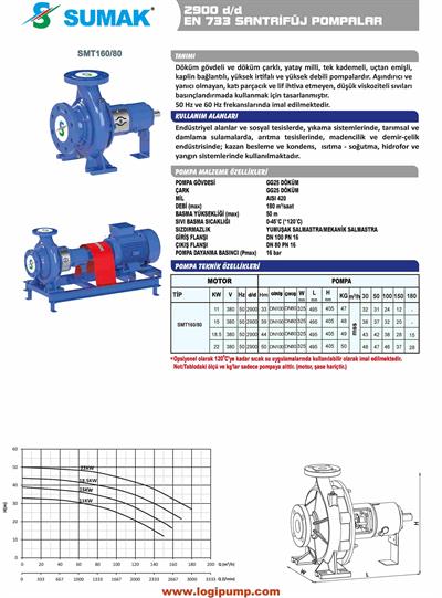SUMAK SMT160/80-11 En 733 Santrifüj Pompa 2900 D/D | 11 kW - 380 V