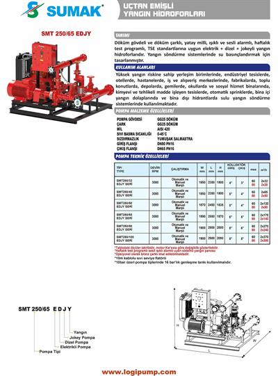 SUMAK SMT250/100-EDJY Elektirik + Dizel Yangın Pompası |  kW -  V