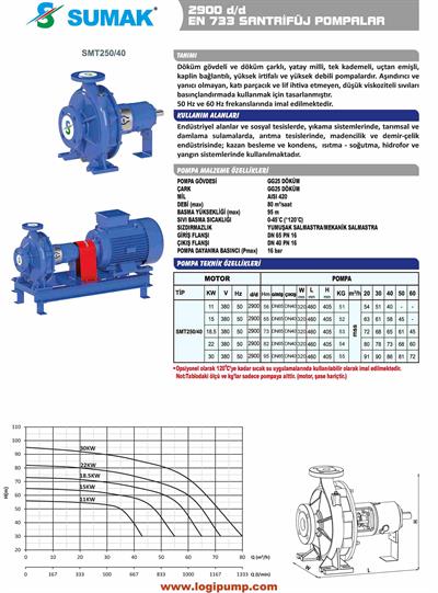SUMAK SMT250/40-11 En 733 Santrifüj Pompa 2900 D/D | 11 kW - 380 V