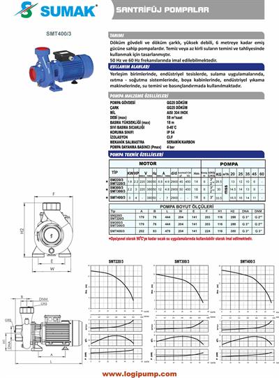 SUMAK SMT300/3-S Sıcak Su - Santrifüj Pompa | 2.2 kW - 380 V