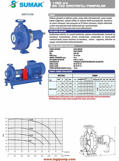 SUMAK SMT315/50-4 En 733 Santrifüj Pompa 1450 D/D | 4 kW - 380 V