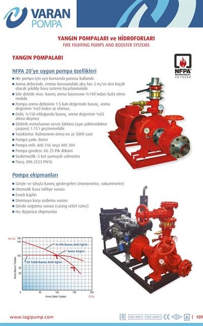 Varan NFPA-20 / Normuna Uygun Yangın Pompası 