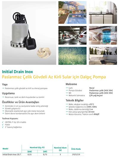 WİLO Initial Drain Inox 10.7 Paslanmaz Az Kirli Su Dalgıç Pompası 0,55 kW
