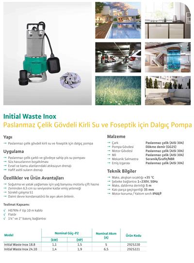 WİLO Initial Waste Inox 18.8 Paslanmaz Çarklı Foseptik Dalgıç Pompa 1,1 kW