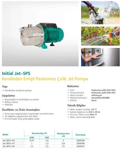 WİLO Jet-SPS 4-47 Kendinden Emişli Paslanmaz Çelik Jet Pompa 1 kW