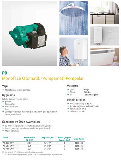 WİLO PB-088 EA(1) Monofaze Otomatik (Pompamat) Pompalar 0,07 kW