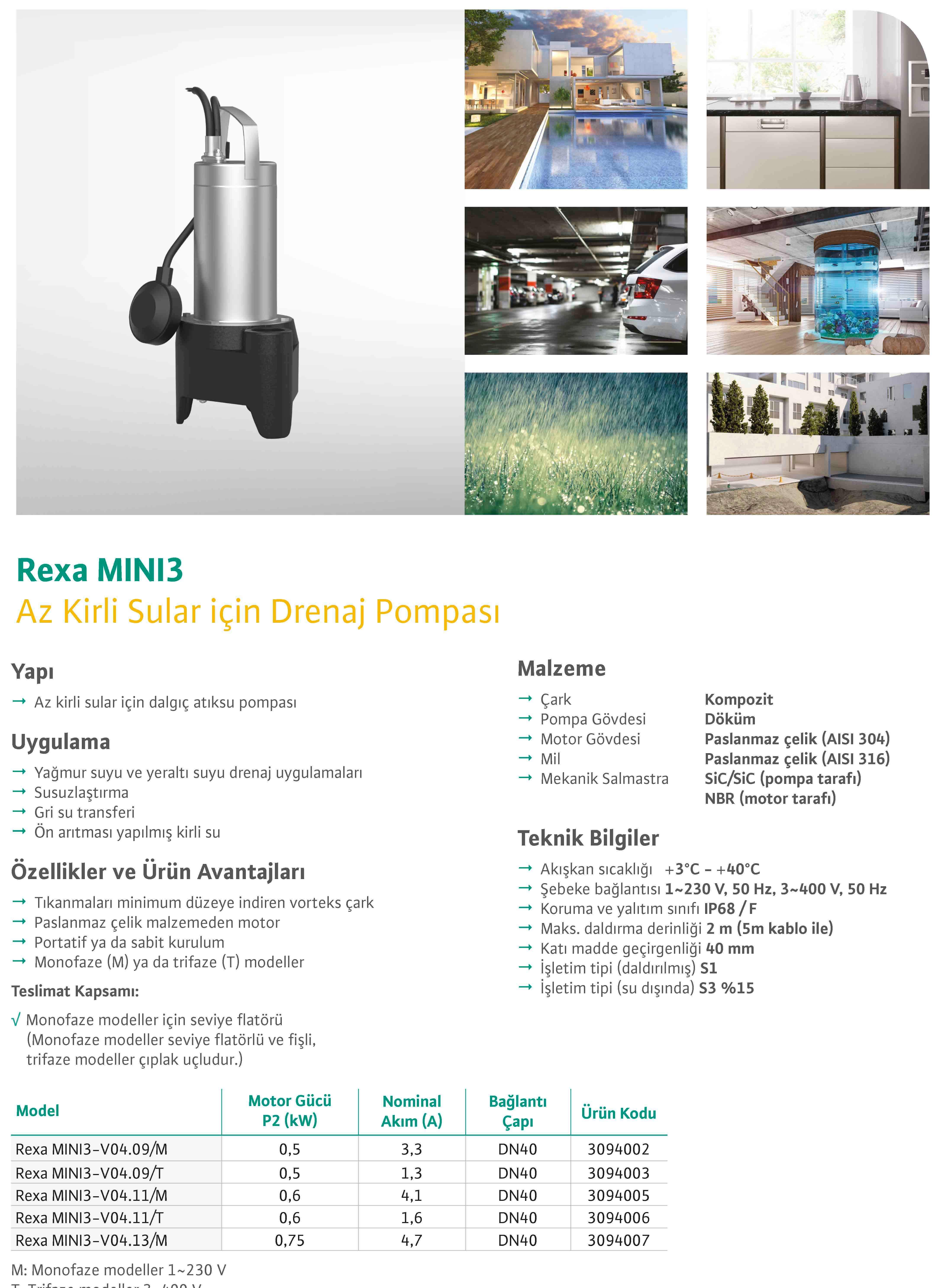 WİLO Rexa MINI3-V04.11/M Az Kirli Sular için Drenaj Pompası 0,6 kW