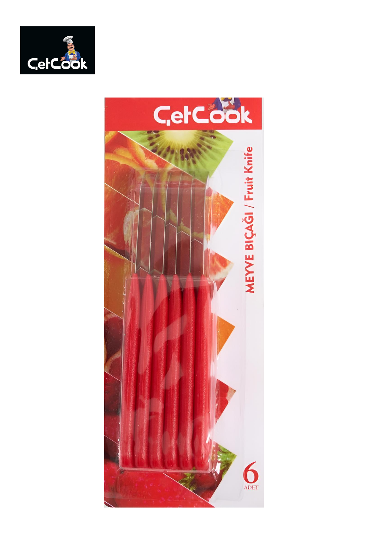ÇetCook Kırmızı Saplı Meyve Bıçağı 6'lı