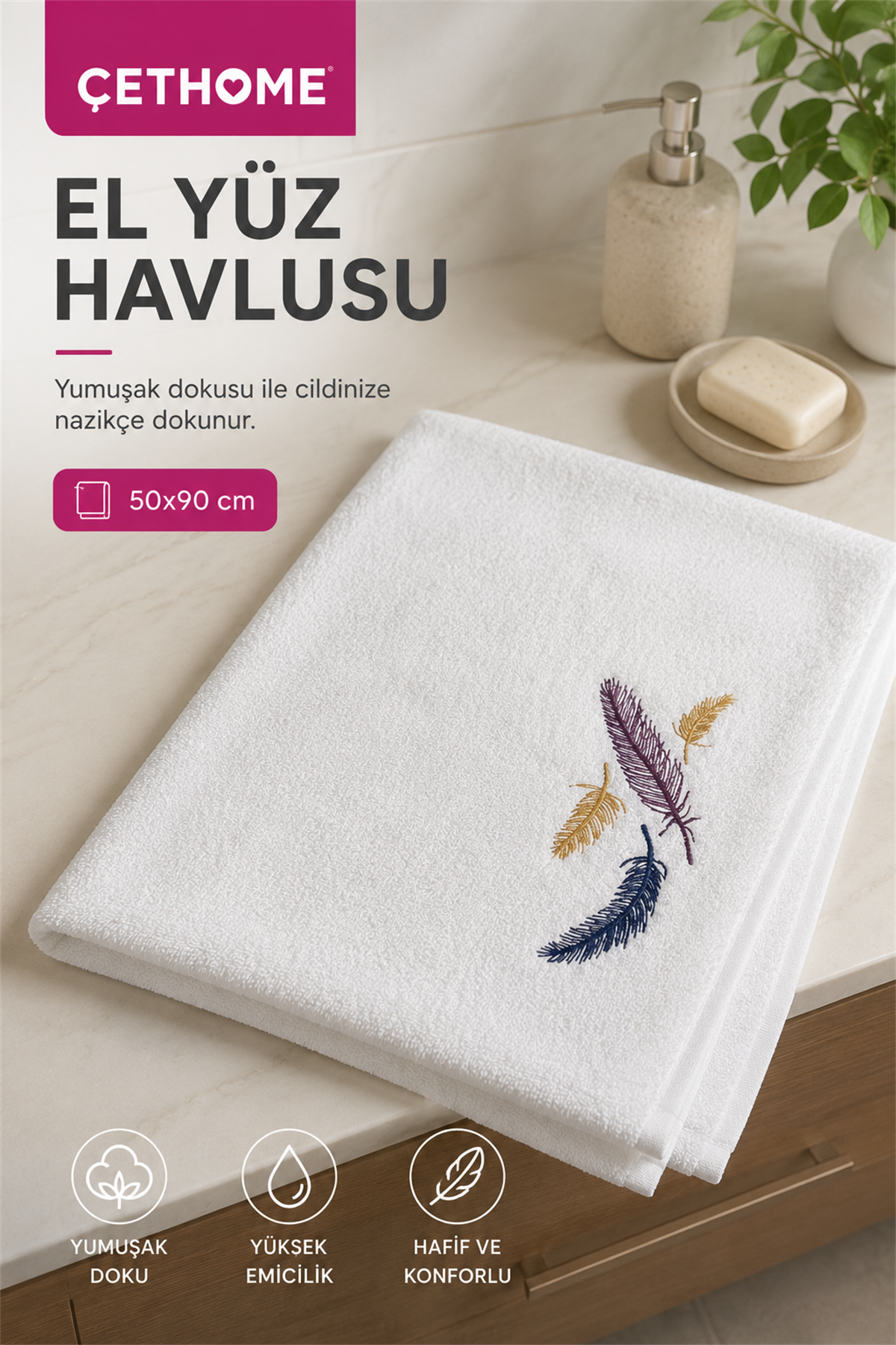 ÇetHome Ekru Renk El Yüz Havlusu