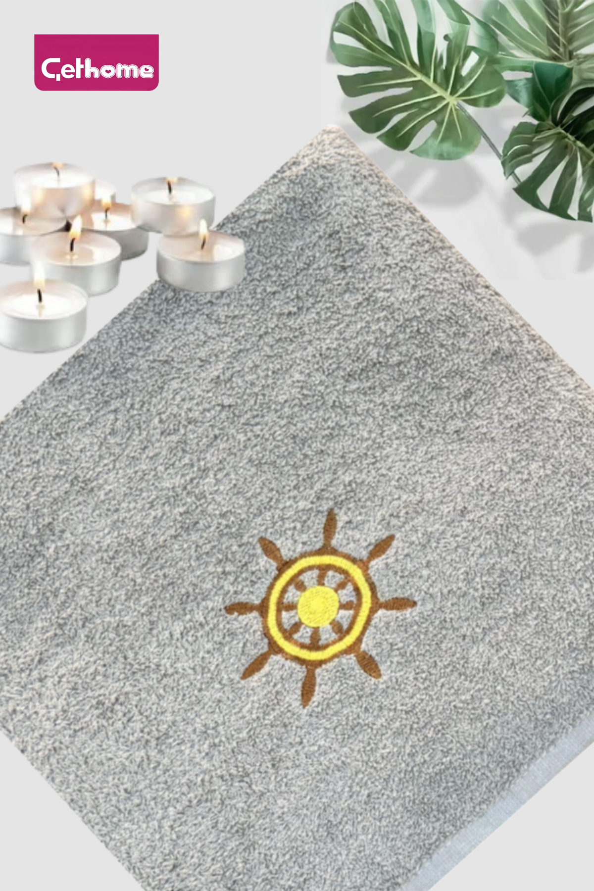 ÇetHome Gri Yıldız Nakışlı Banyo Plaj Havlusu