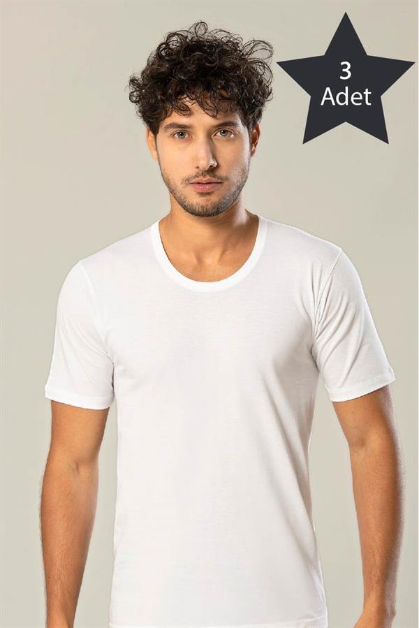 Erdem 3'lü Beyaz Penye O Yaka Tişört 11503