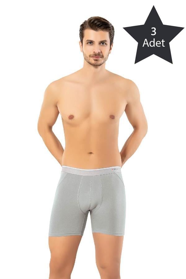 Erdem 3'lü Gri Pamuk Elastan Uzun Boxer 1470