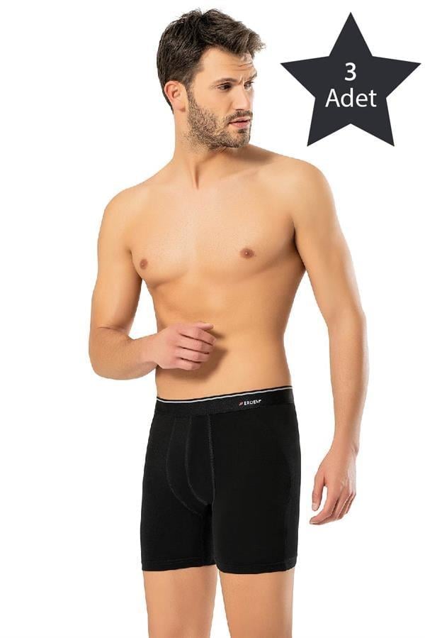 Erdem 3'lü Siyah Pamuk Elastan Uzun Boxer 1470
