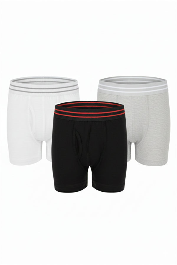 Erdem Grimel-Siyah-Beyaz 3'lü Erkek Çocuk Elastan Boxer 3363