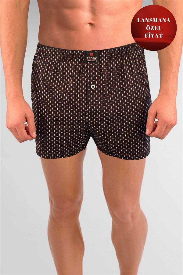 Erdem Siyah Baskılı Desenli Penye Boxer 1400YSK