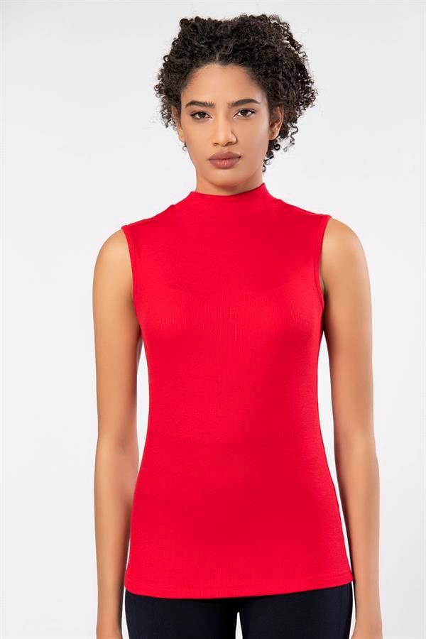 Erdem WeWeus Kırmızı Viskon Kaşkorse Balıkçı Yaka Sıfır Kol Boğazlı Atlet Body