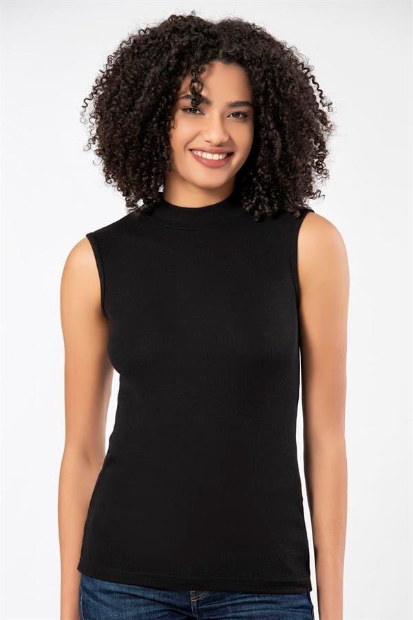 Erdem WeWeus Siyah Viskon Kaşkorse Balıkçı Yaka Sıfır Kol Boğazlı Atlet Body