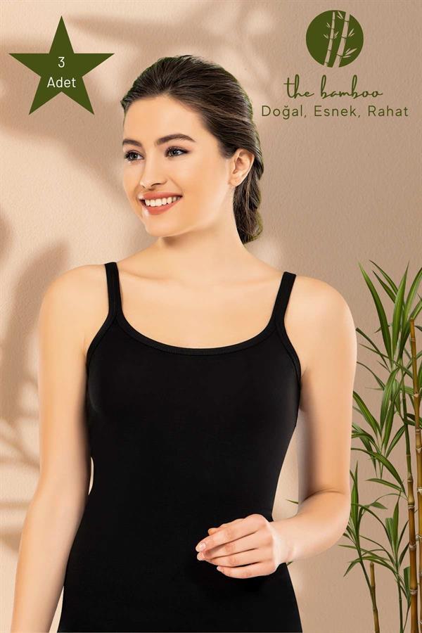 WeWeus 3'lü Siyah Bayan Süper İnce Doğal Bambu Lüks Askılı Atlet 231203BMB