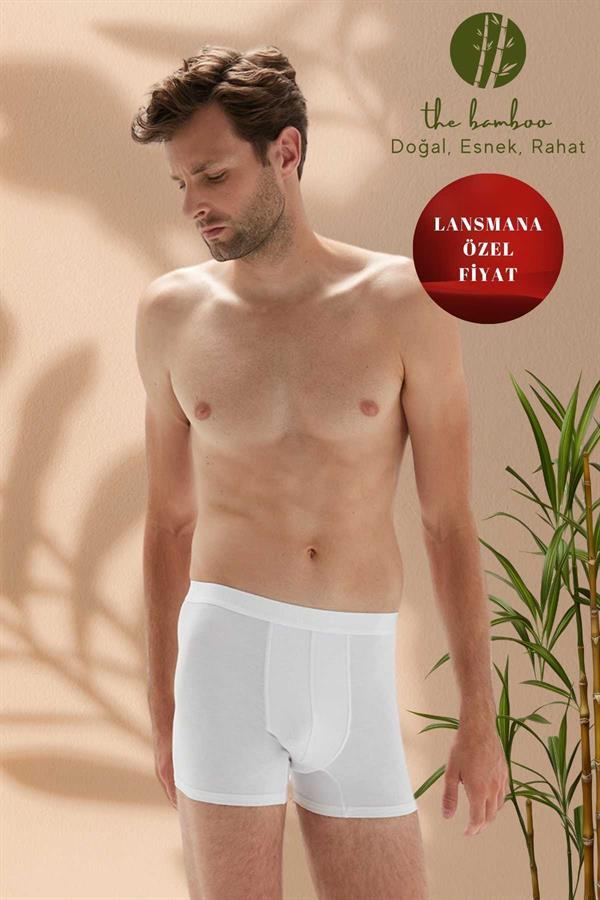 WeWeus Beyaz Erkek Süper İnce Doğal Bambu Lüks Boxer 1012