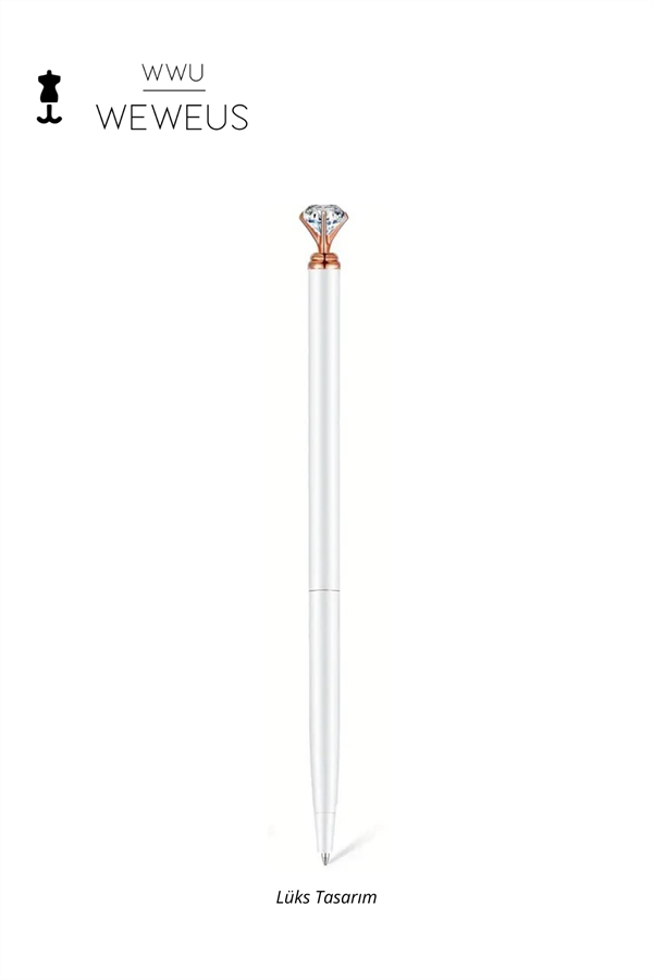 WeWeus Beyaz Rose Detaylı Mini Kristal Şekil Lüks Tükenmez Kalem