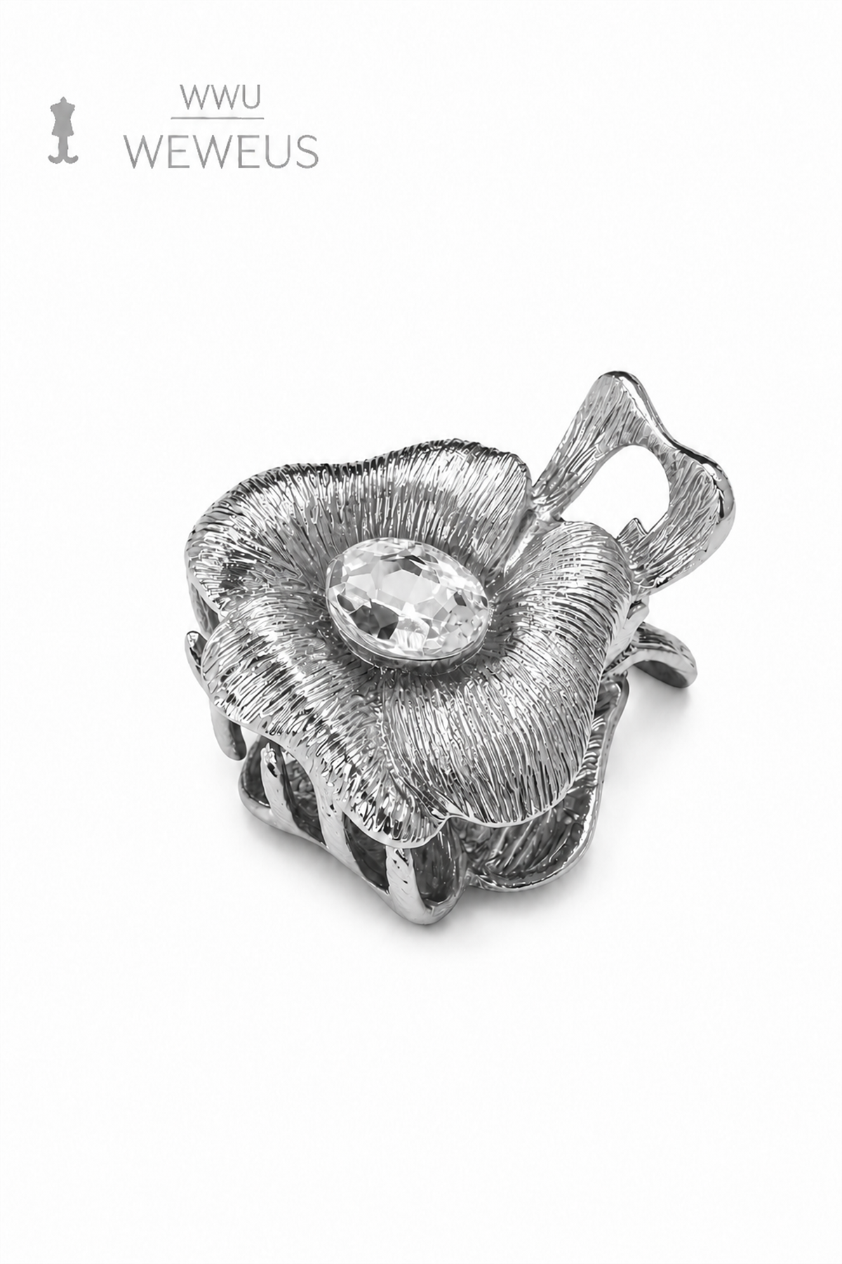 WeWeus Çiçek Taşlı Gri Parlak Metal Mini Premium Mandal Toka