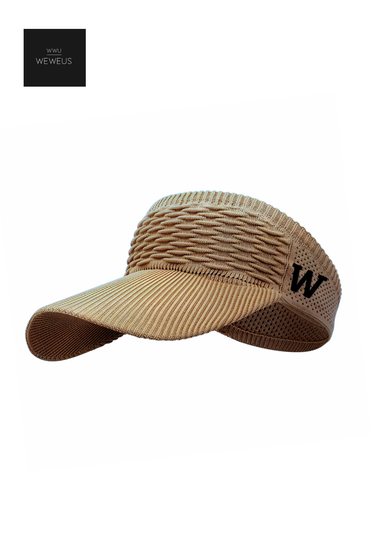 WeWeus Kadın Açık Sütlü Kahve W Nakışlı Uv Korumalı Tenis Golf Vizör Yazlık Şapka
