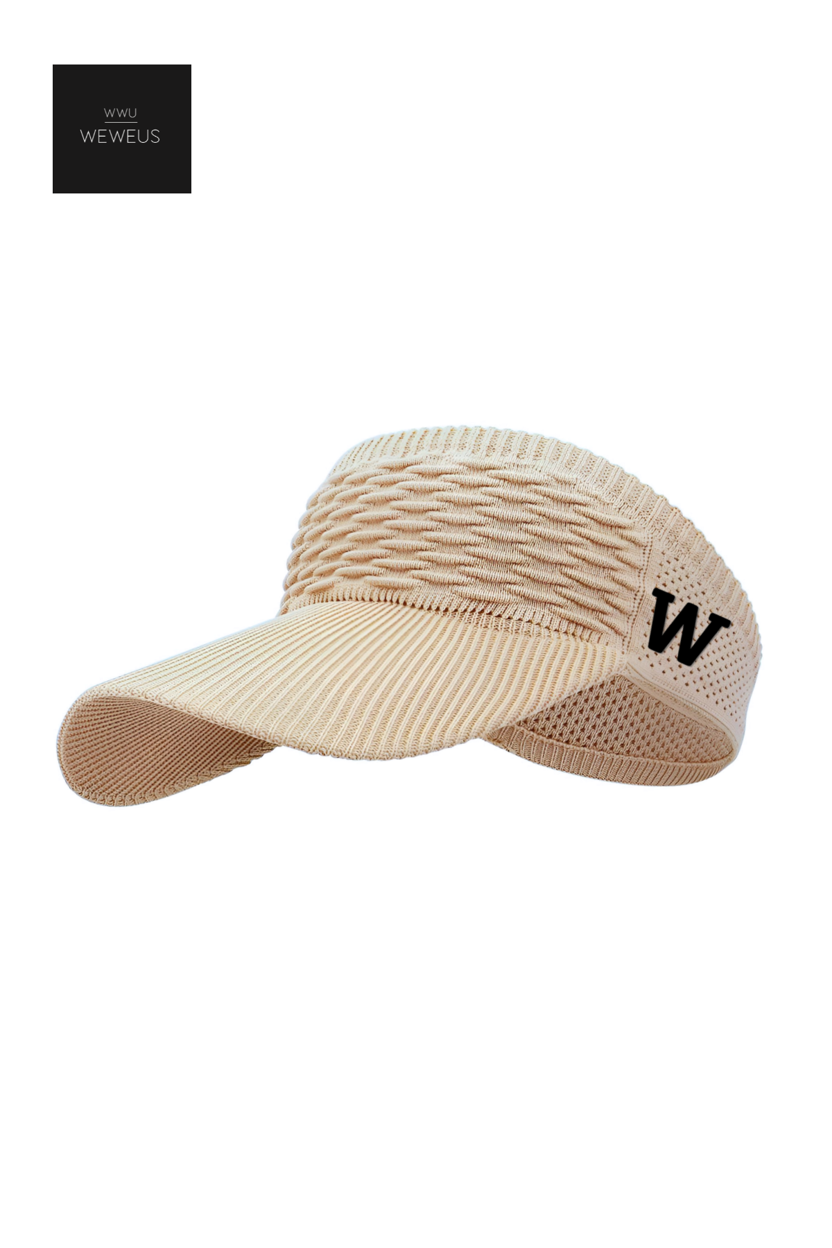 WeWeus Kadın Bej W Nakışlı Uv Korumalı Tenis Golf Vizör Yazlık Şapka