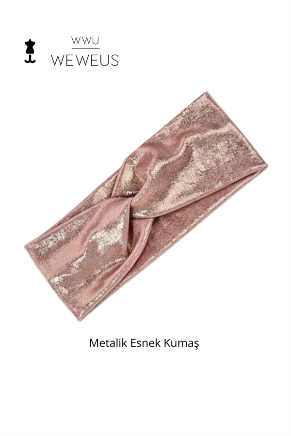 WeWeus Metalik Toz Pembe Renk Premium Kadın Saç Bandı