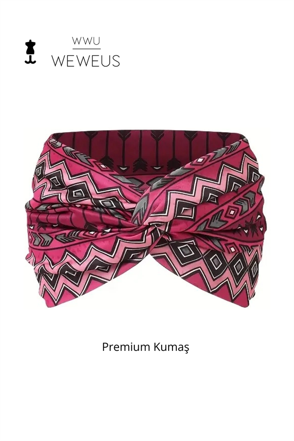 WeWeus Pembe Zikzak Desen Premium Kadın Saç Bandı