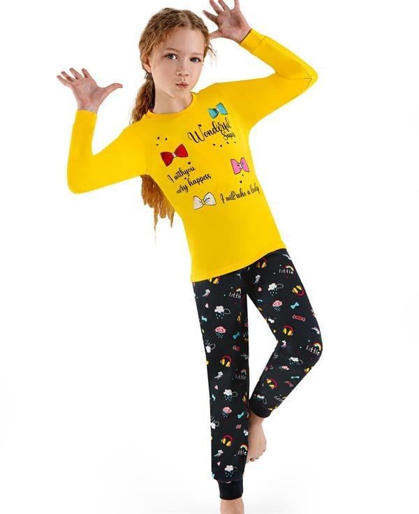 WeWeus Sarı Kız Çocuk Pijama Takımı 3754