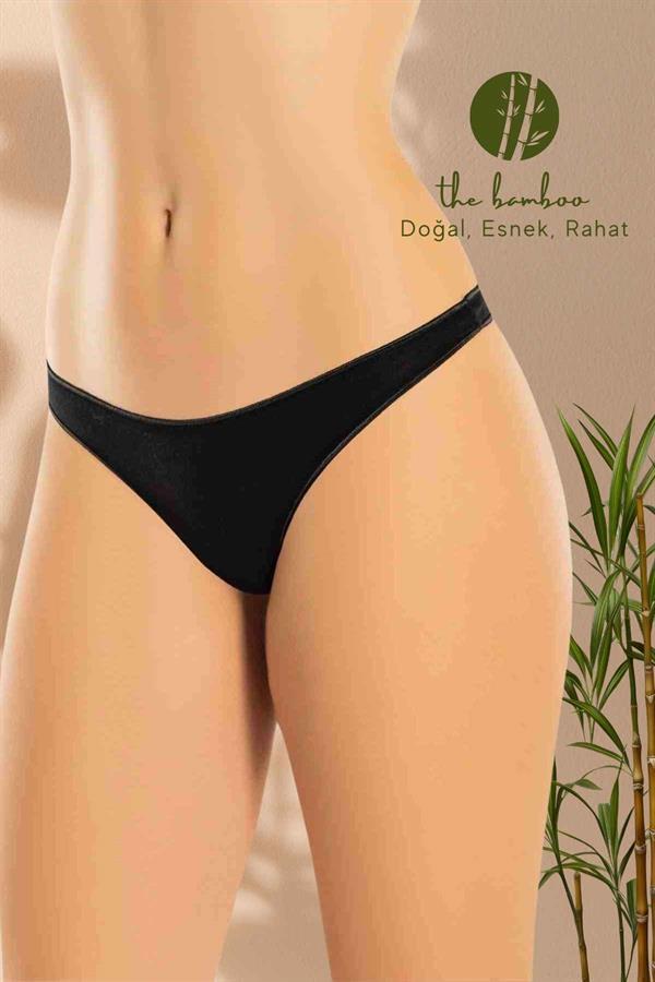 WeWeus Siyah Bayan Süper İnce Doğal Bambu Lüks Tanga 2517